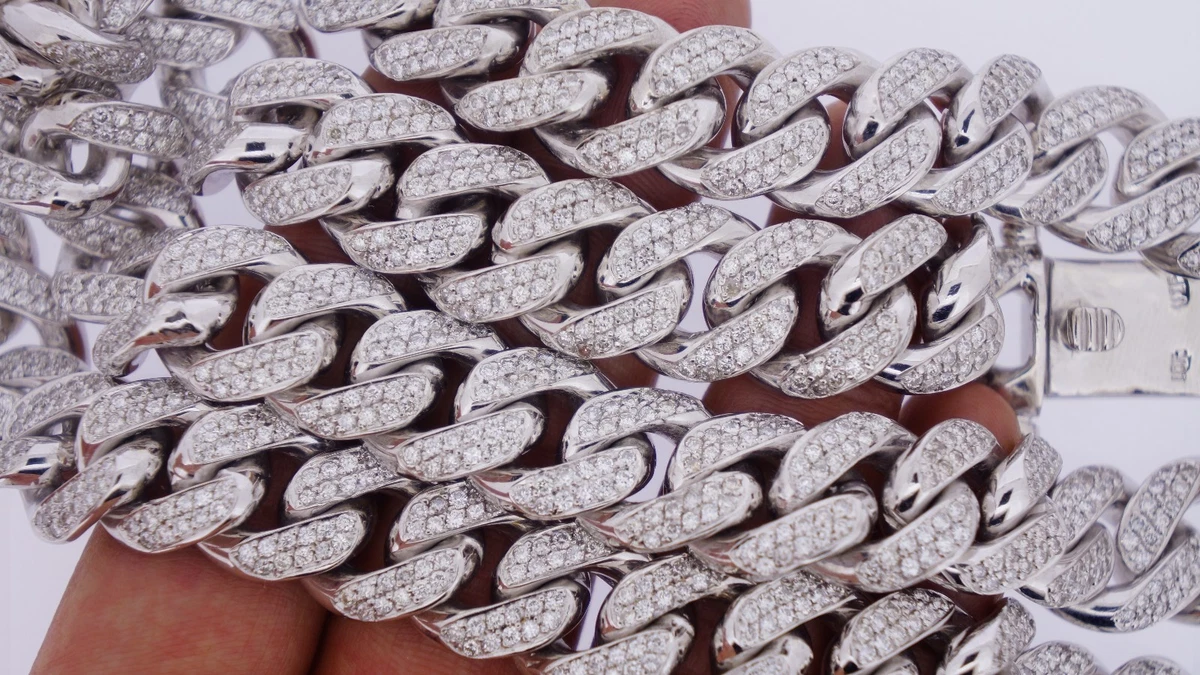 38 Carats Diamonds 500 Grams Solid White Gold Miami Cuban Link Chain 16mm Video