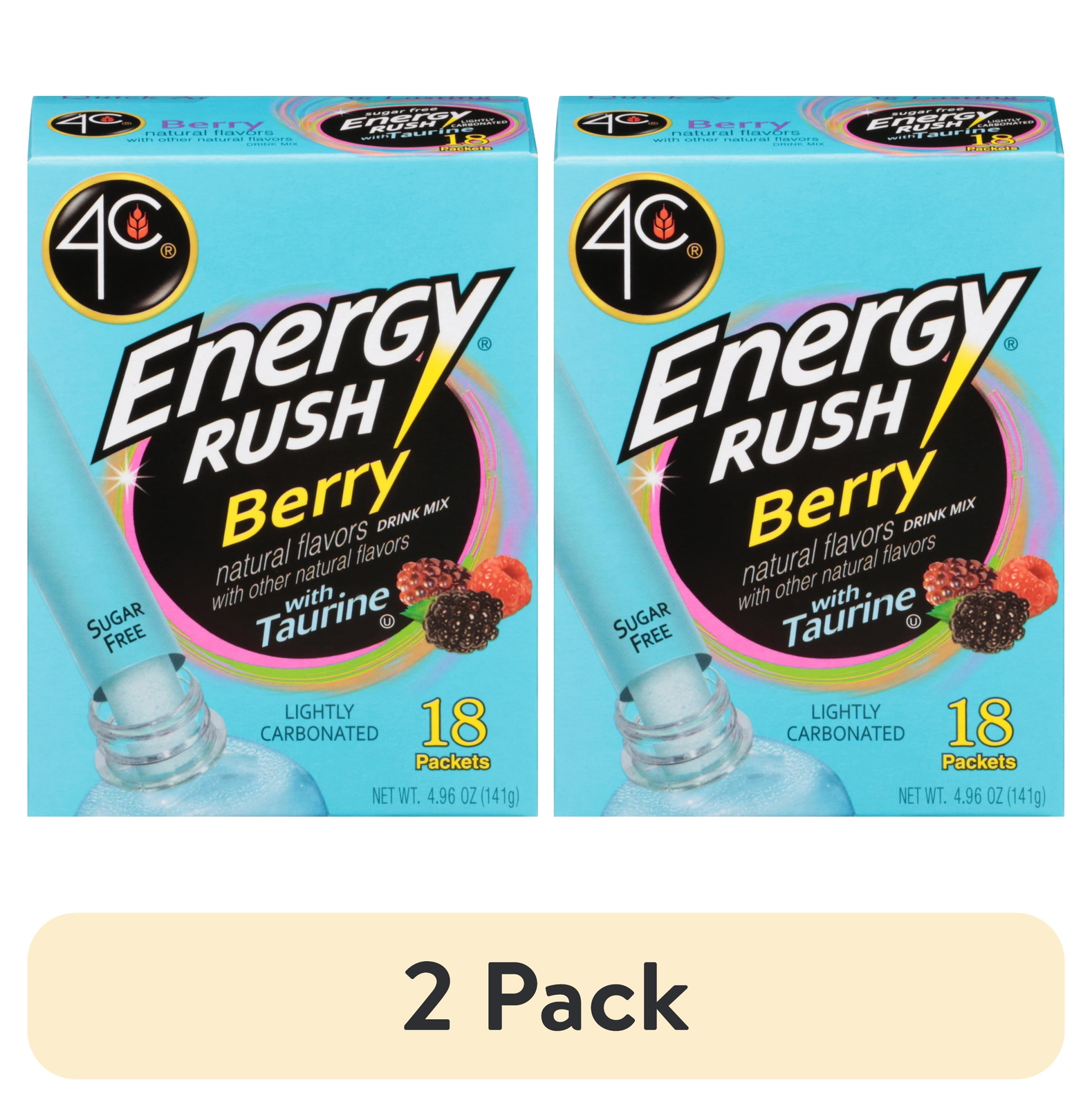 (2 pack) 4C Totally Light 2 go Energy Rush Berry Drink Mix, 14 ct