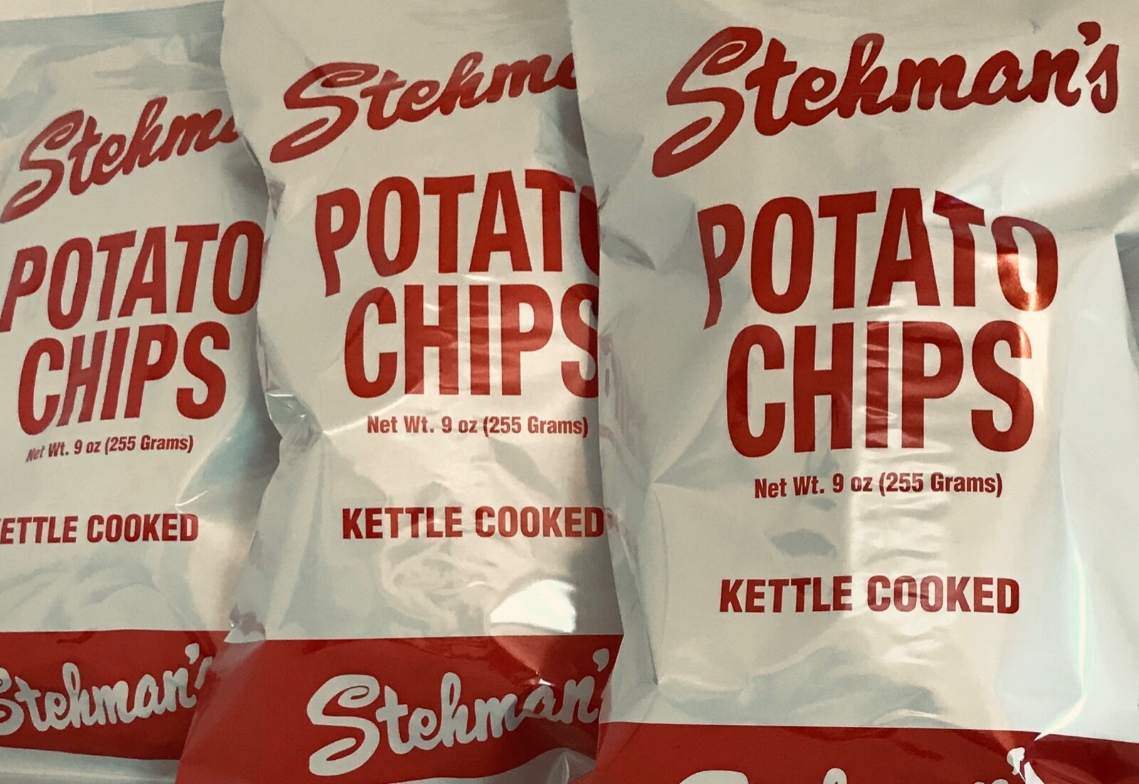 (3) 9 oz REGULAR Bags STEHMAN'S Kettle Cooked Potato Chips Lancaster Pa