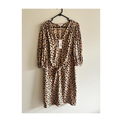 Rebecca Taylor NWT Silk Cheetah Puff Sleeve Tie Knot Front Mini