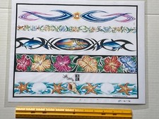 Vintage Art Tattoo Flash Sheet Judy Parker 1998 Ocean Arm Bands /T175