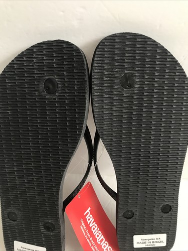 HAVAIANAS NEW Ladies Slim THONGS FLIP FLOPS SANDALS FLORAL BLACK FRANGIPANNI. - Picture 9 of 10
