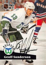 Geoff Sanderson autographed Hockey Card (Hartford Whalers, 67) 1991 Pro Set #536