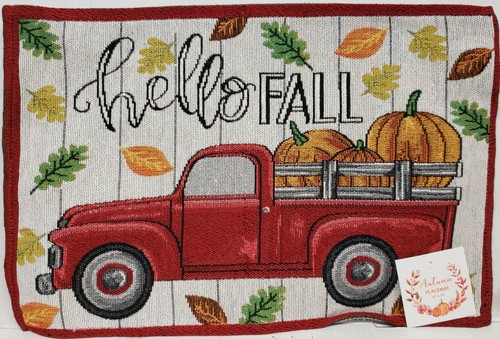 Set of 3 Tapestry Placemats,13"x19",RED TRUCK W/PUMPKINS,LEAVES,HELLO FALL #2,HC - Picture 1 of 12