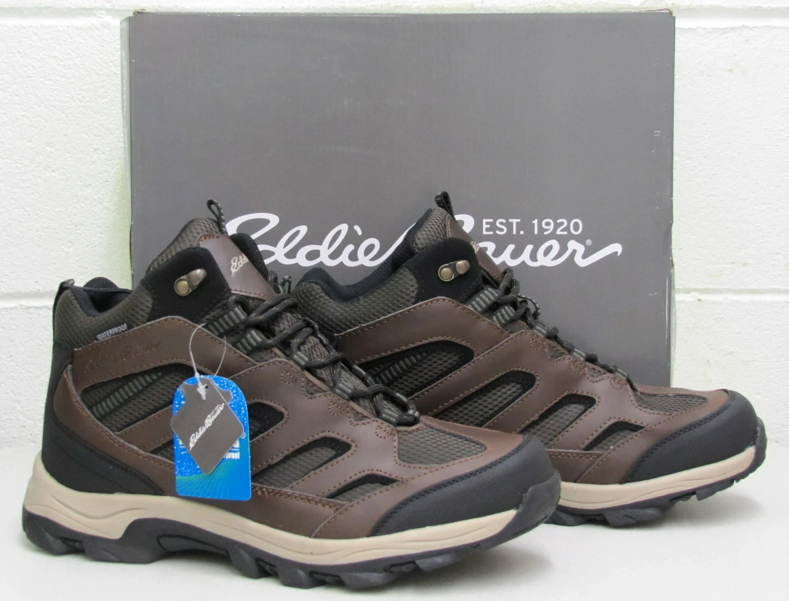Eddie Bauer Mens Graham Hiking Boots Shoes Leather Waterproof Brown Size 9.5 New