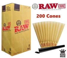 Authentic RAW Classic King Size W/Filter Tip Pre-Rolled Cones 200 Pack & Tube
