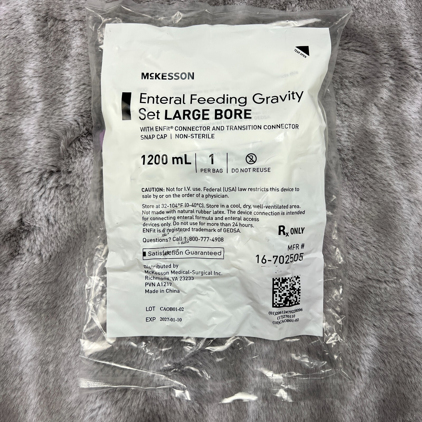 McKesson Enteral Feeding Gravity Set Large Bore ENFit Connector 1200ml