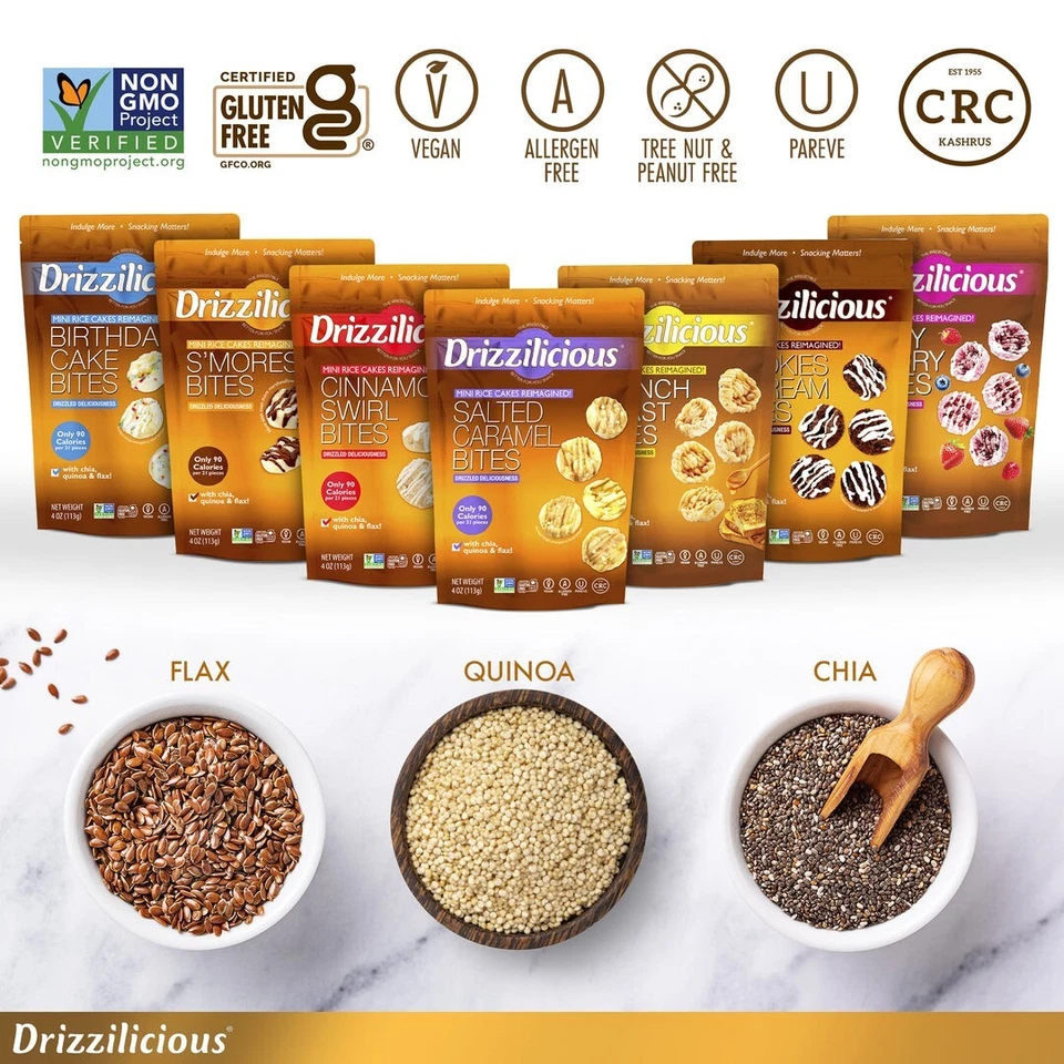 Mini pastel de arroz Drizzilicious patatas fritas saludables bocadillos sin gluten Foto 4 de 4