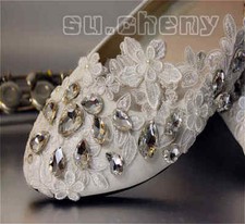su.cheny White pearl rhinestone flat lace flower Wedding Bridal Bridesmaid shoes