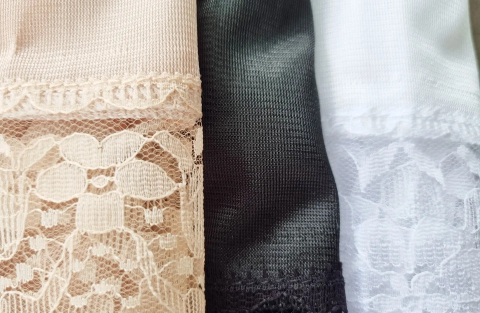 Pantalones debajo de la falda de nailon talla grande XL medio deslizamiento enagua encaje regordete suave cómodo Foto 4 de 4