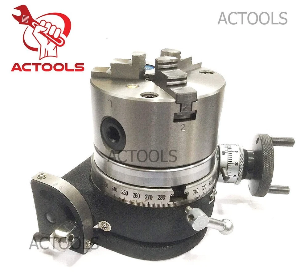 Mesa giratoria inclinable de 4" pulgadas con portabrocas autocentrante 100 mm y placa posterior Foto 3 de 4