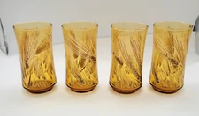 Libbey "Harvest Time" Amber Wheat Set of 4 Vintage Tumbler Beverage Glasses EUC