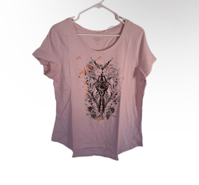ANNE L Pink Butterfly Short Sleeve T-shirt size medium 40/42