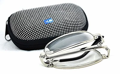 FADS & FASHIONS Z006 Klappbares silbernes Gestell Tasche Lesebrille Etui & Tuch +1,0 bis +4,0