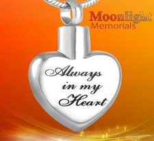 New Always in my Heart Engraved Cremation Urn Keepsake Ashes Memorial Necklace