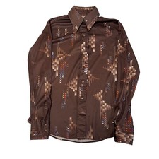Vintage 80s Panhandle Slim Western Native print brown pearl snap shirt Rodeo