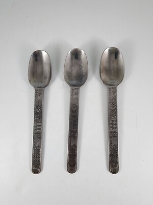 Cambridge Aztec Stainless Place Oval Soup Spoons 7-5/8'' Set of 3 Vintage