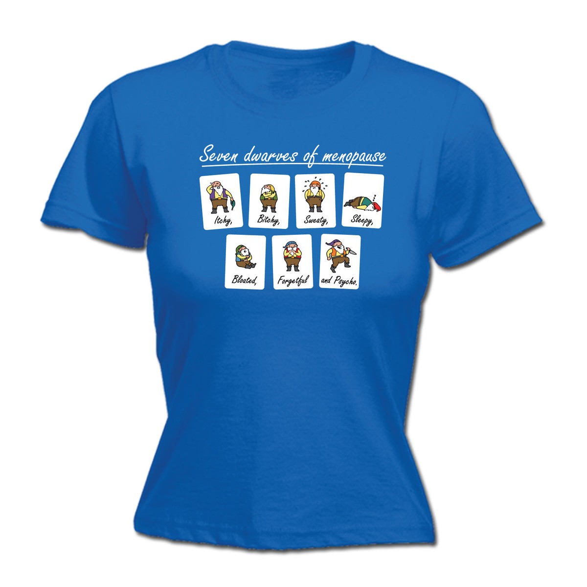 Camiseta De Mujer Divertida 'Seven Dwarves Of Menopause' - Diseño Gráfico Novedoso, 100% Algodón