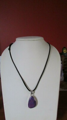 NEW NATIVE AMERICAN NECKLACE S/S W/DROP SUGALITE-STONE & SATIN ADJ. SIMPLE
