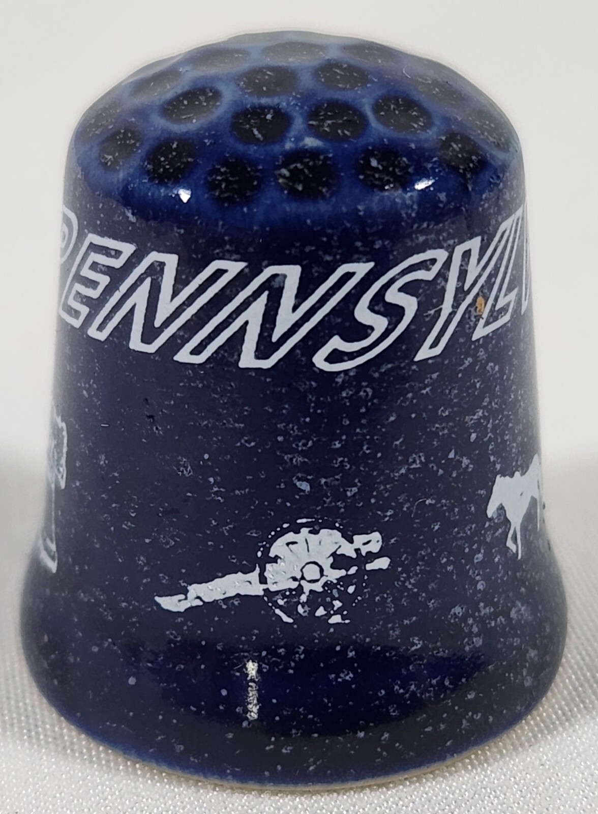 Vintage Pennsylvania Blue Speckled Porcelain Souvenir Thimble