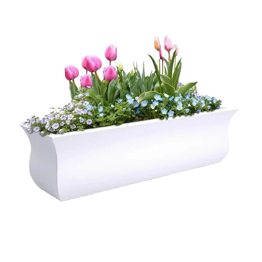 Cestas de planta rectangular de plástico blanco, macetas, jardineras y Platillos