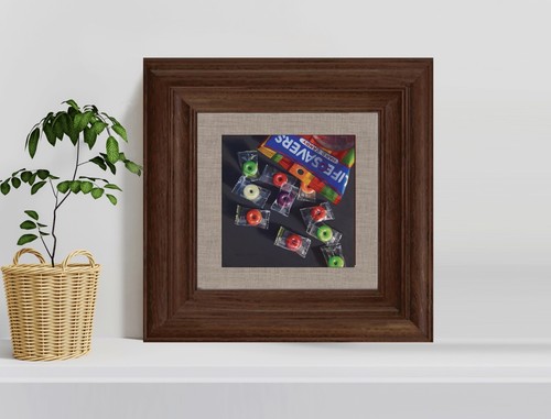 DANFORTH Lifesavers, 8x8 still life original realism oil painting, candy - Picture 3 of 3