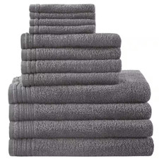 Big Bundle 12-Piece Grey 100 Cotton Bath Towel Set