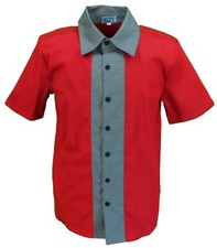 Mens Retro Burgundy/Grey Rockabilly Bowling Shirts