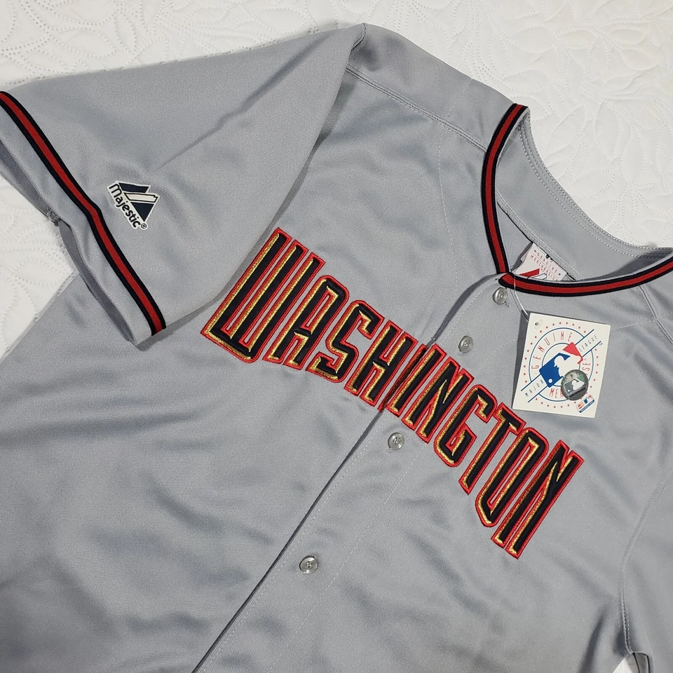 NWT Vintage Washington Nationals Jersey Youth 14/16 Spellout Sewn Gray Majestic - Image 4 of 4