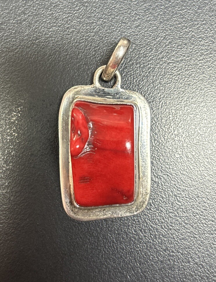 Large Statement 925 Sterling Silver Red Coral Pen… - image 1