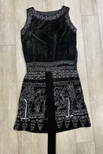 Antique 1920s art deco Flapper dress silver beaded black velvet evening dress