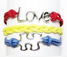 Autism Awareness Bracelet Love Puzzle Piece 7-9 inch adjustable Leather Suede