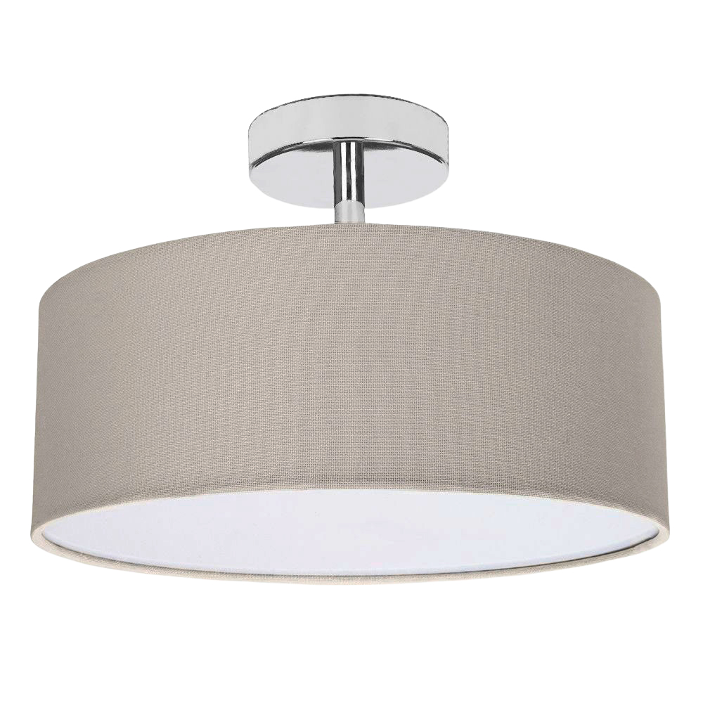 Contemporary Grey Linen Fabric Semi Flush Ceiling Light Fixture with Diffuser...