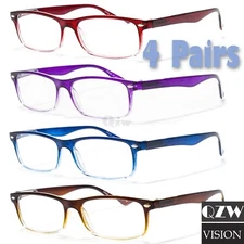 4 Pairs Mens Womens Spring Hinge Rectangular Reading Reader Power Glasses 1-3