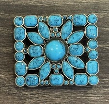 Vintage Southwestern Faux Turquoise And Silvertone Belt Buckle Unbranded 2" x 2"