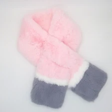Pink White Gray Faux Fur Fluffy Furry Pull Through Scarf Colorblock Neck Wrap