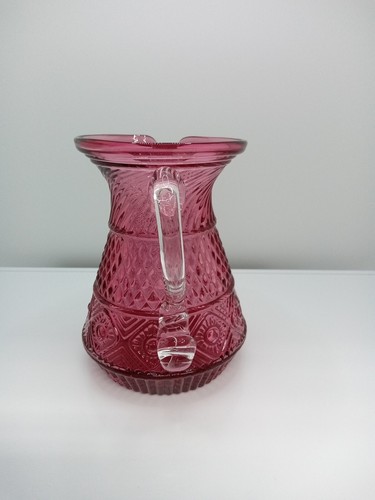 Vintage Pilgrim Cranberry Glass Pitcher/Creamer 4.25" Bennington Pattern - Picture 2 of 8