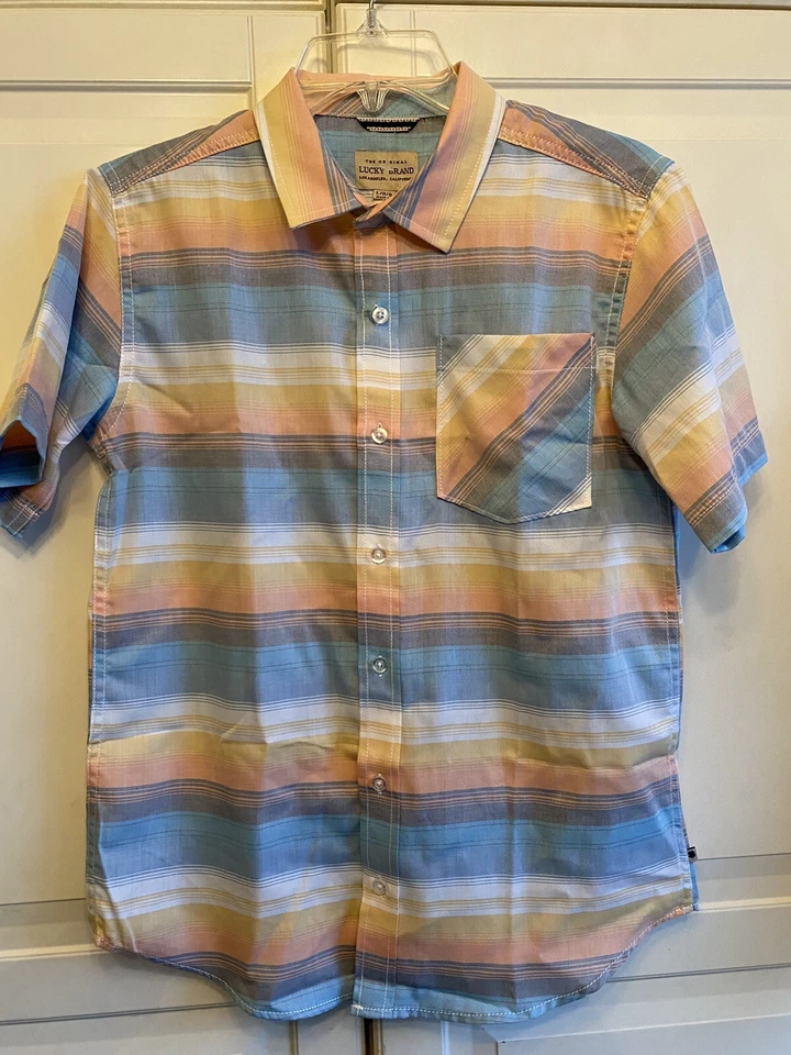 Lucky Brand Shirt Boys Size Large Short Sleeve Button Down Stripe Top New - Image 2 of 4