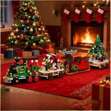 Holiday Train Building Blocks Set Santa Claus Sleigh Carriage Candy House Toy