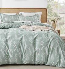 Green Floral Full Size Duvet Cover Set Reversible 3pc Botanical Bedding 80x90