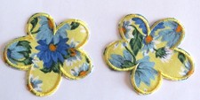 Lot of 2 Flower Shaped Iron On Patches Yellow Blue White Fabric Stitched Border