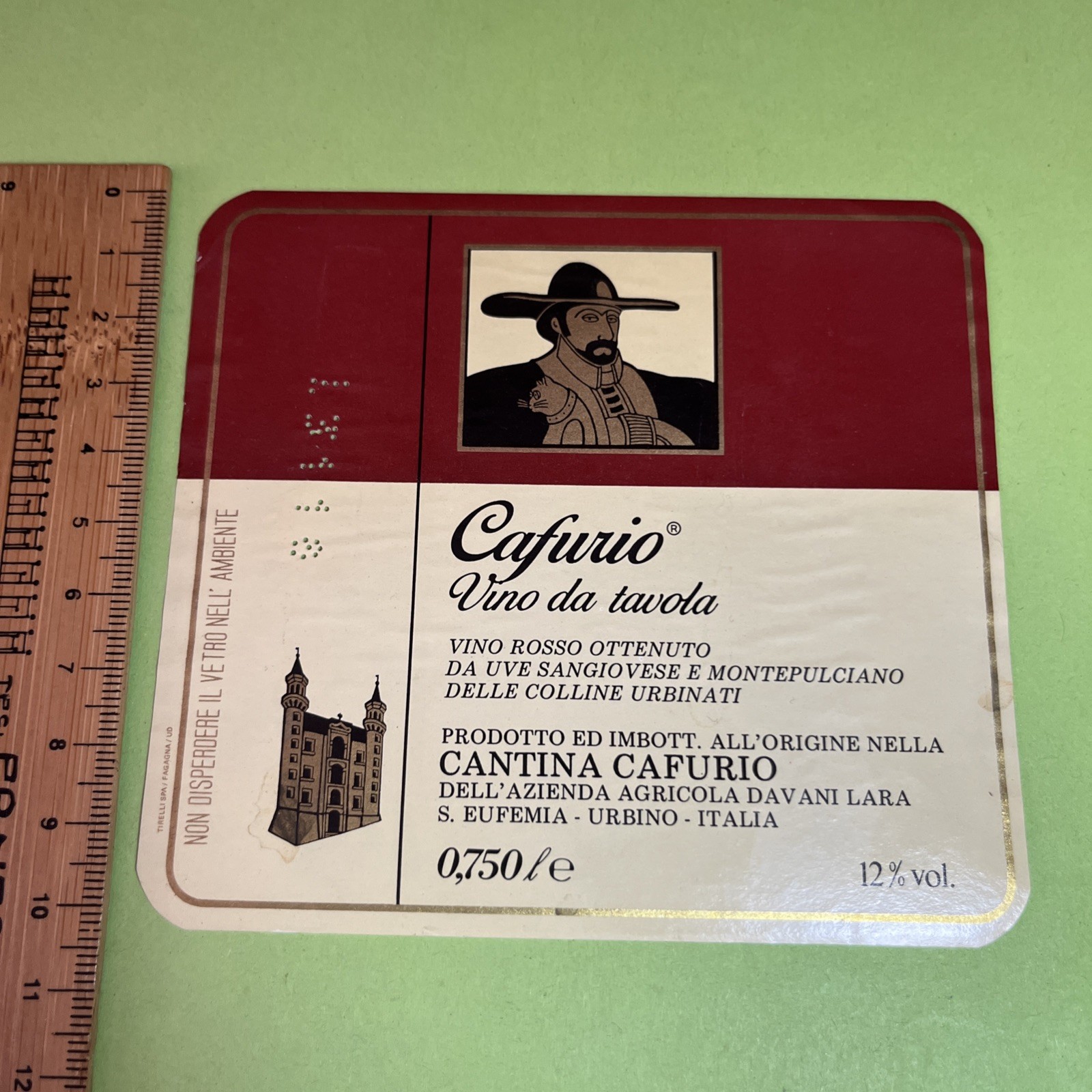 CAFURIO VINO TAVOLA VINO ROSSO CANTINA CAFURIO UVE SANG ETICHETTA   WINE LABEL