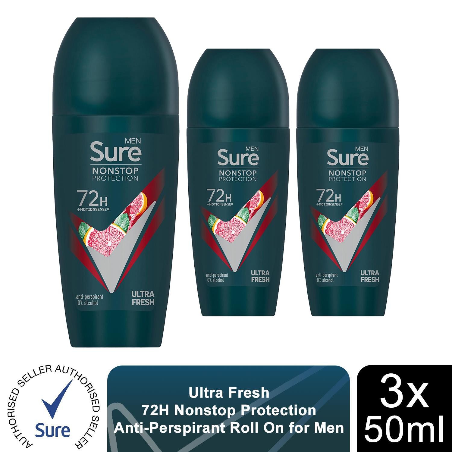 Sure Men Antiperspirant Deo Roll On 72H Nonstop Protection Ultra Fresh 50ml, 6pk - Image 4