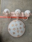  VTG 1 Ceiling & 3 Wall Swag PINK Maple Leaf Caged Milk Glass Globes Lights 50s  — photo 4