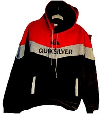 Quicksilver Men's Extra Large Red Black Grey Hoodie Front Pockets NEW 
