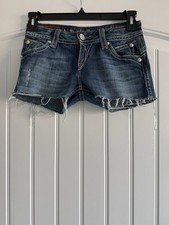 ROCK REVIVAL COTTON ELASTANE STEPHANIE BOOT CUT OFF POCKETS JEANS SHORTS SIZE 27