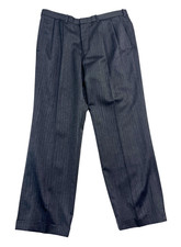 vtg 90s Custom Bespoke 35x30 Charcoal Herringbone Pants Trousers Wool Pleated