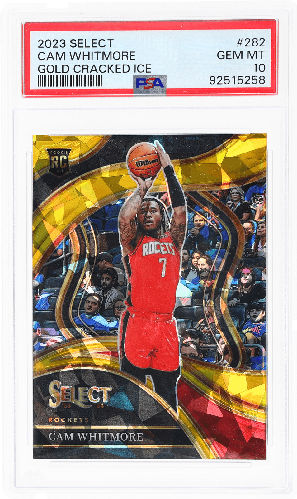 2023 Panini Select Cam Whitmore Courtside Gold Cracked Ice #282 /10 PSA 10