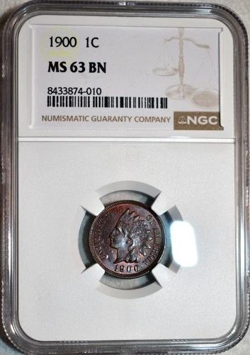 NGC MS-63 BN 1900 Indian Head Cent, Beautifully Toned specimen.