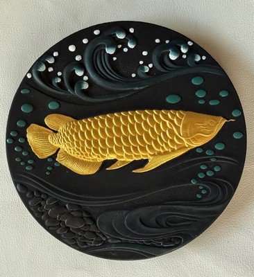 Activated Carbon Carved Golden Arowana Dragon Fish Feng Shui Home Decor, 7.5 